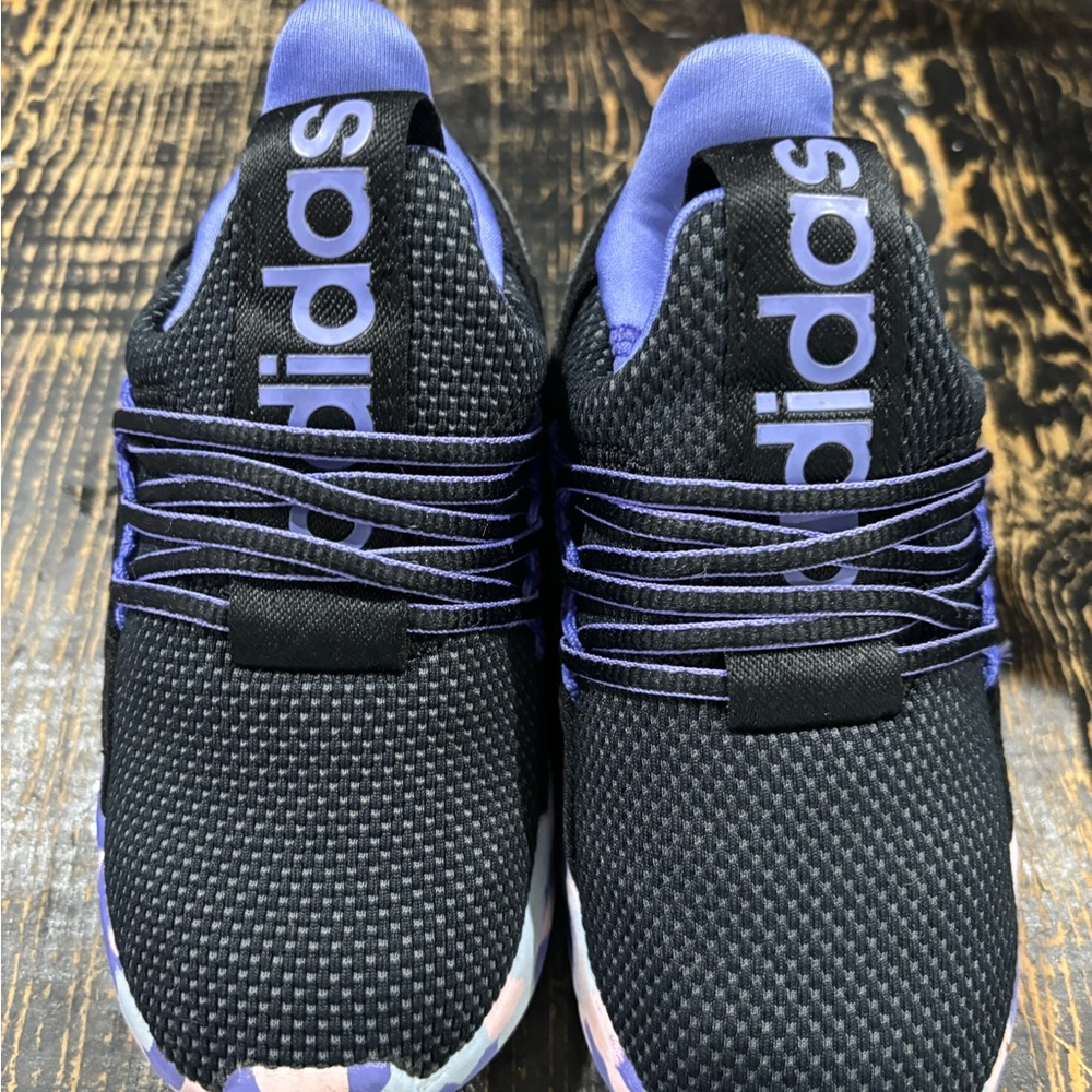 Adidas Black and Lavender Slip-On Knit Sneakers Girl
